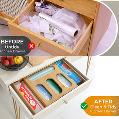 Provoom Bamboo Ziplock Bag Organizer for Drawer with Plastic Bag